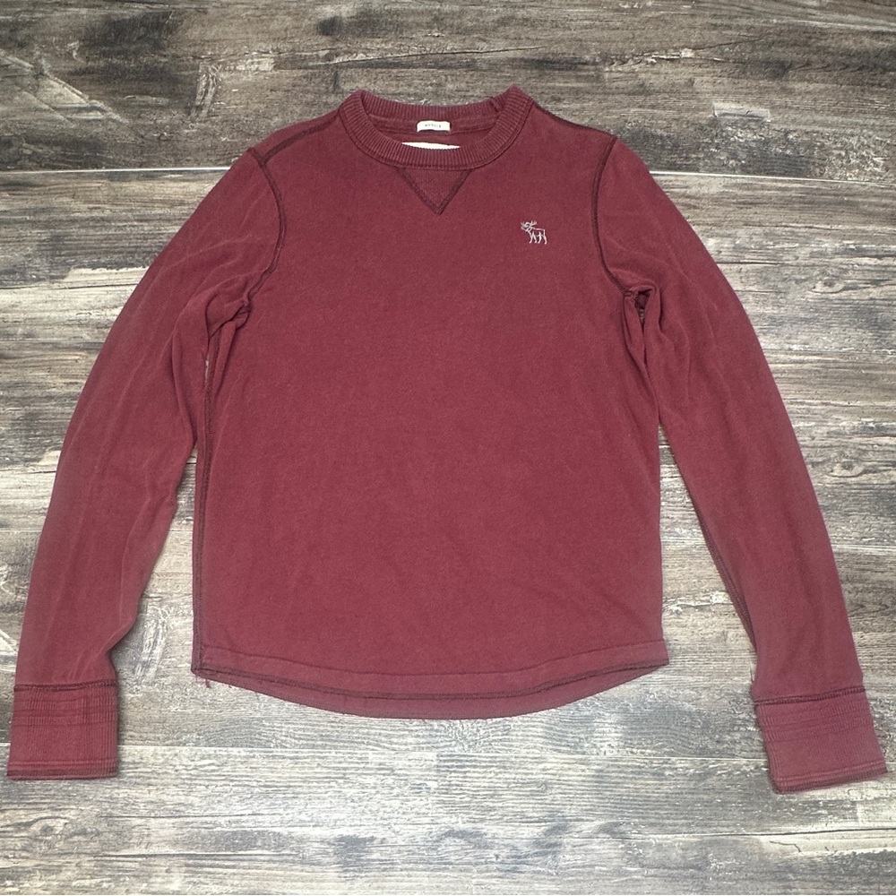 Abercrombie & Fitch Burgundy Crewneck Sweatshirt with Embroidered Moose GUC